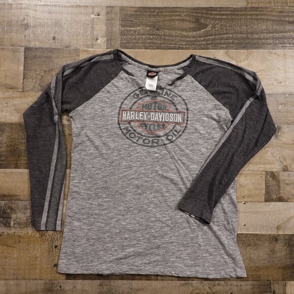 Harley-Davidson Tops - Harley-Davidson Raglan Long Sleeve Tee Women’s XL Gray‎ Black Vintage Moto